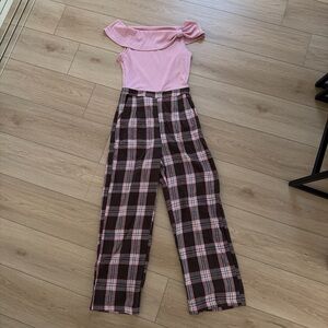 Pink and Brown Plaid Women's Jumpsuit